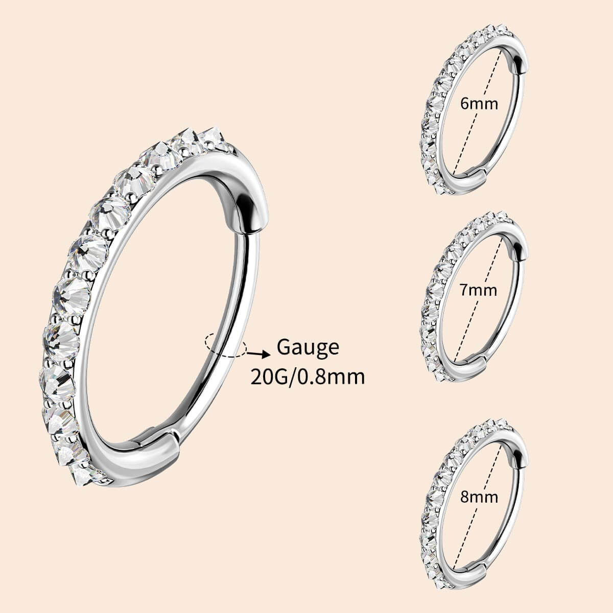 20G CZ Reverse Setting Nose Ring