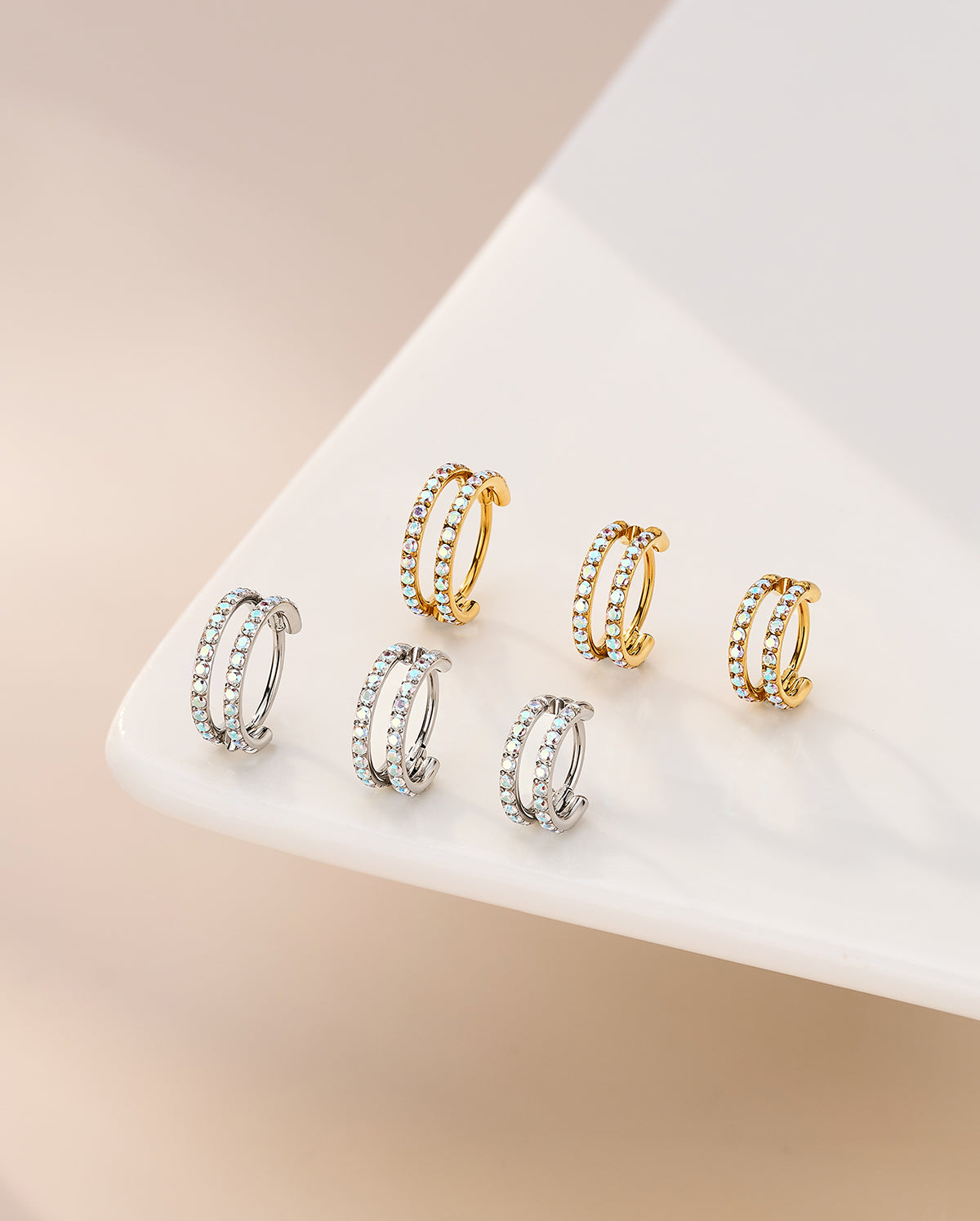 AB CZ double nose hoop