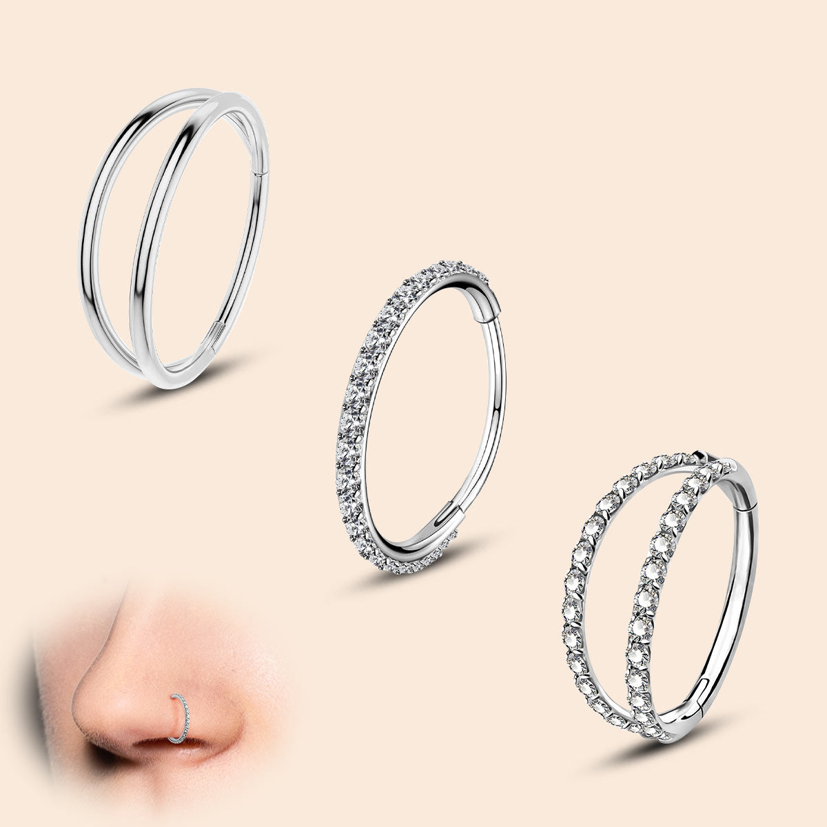 Lot De 3 Piercings Nez Oreille 18/20G - Acier Inoxydable 316L Avec CZ Clair, Labret Cartilage Helix