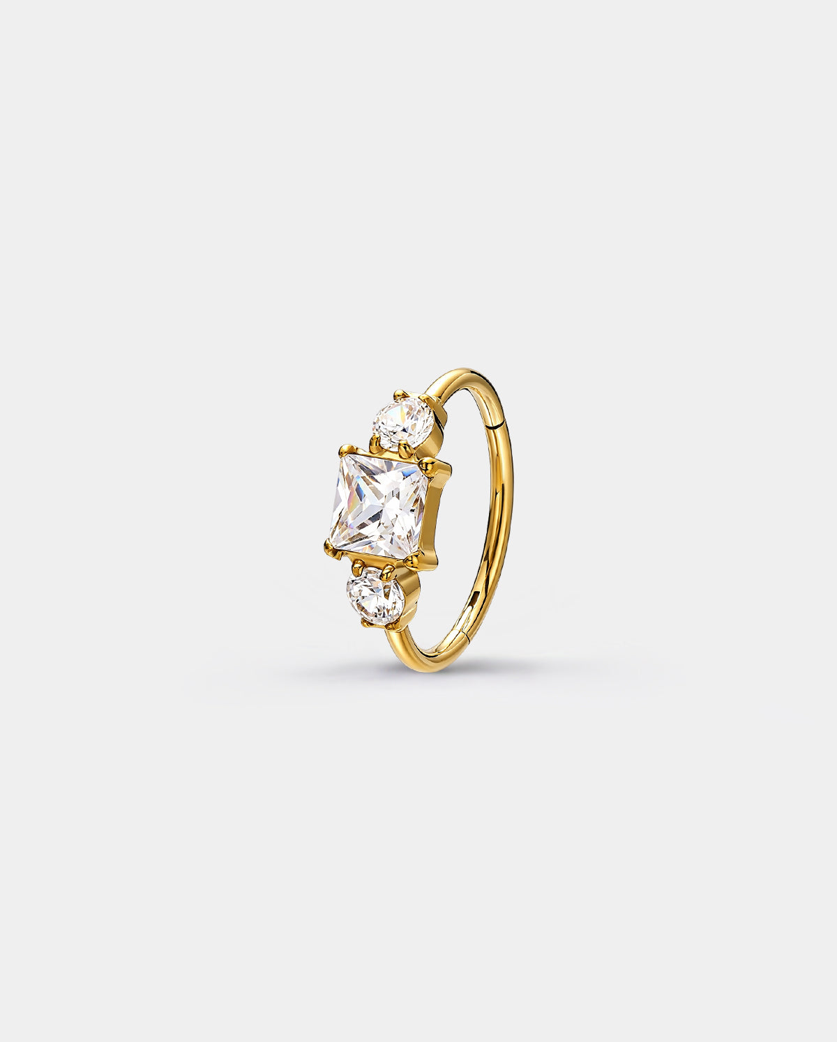 Square & Round CZ Nostril Hoop