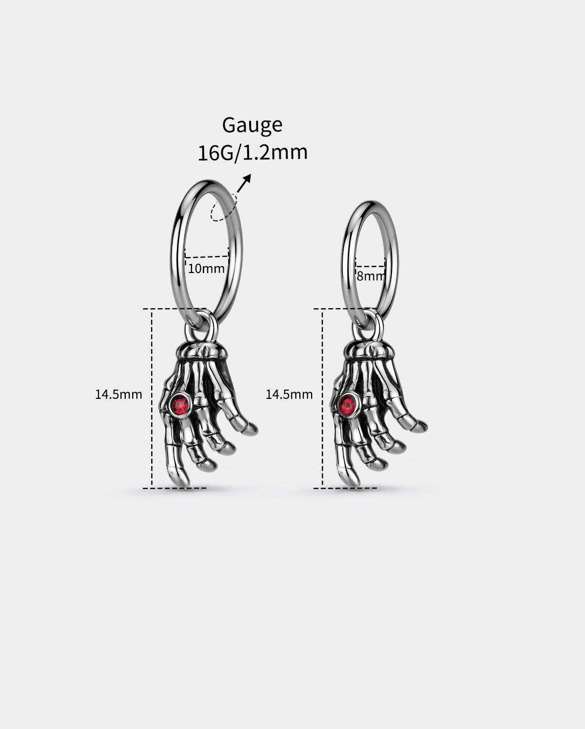 Skeleton Hand Red CZ Segment Cartilage Earring