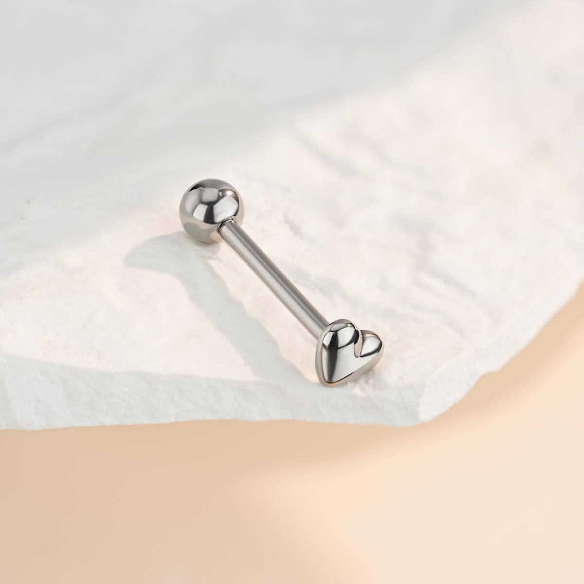 internally threaded heart tongue piercing barbell