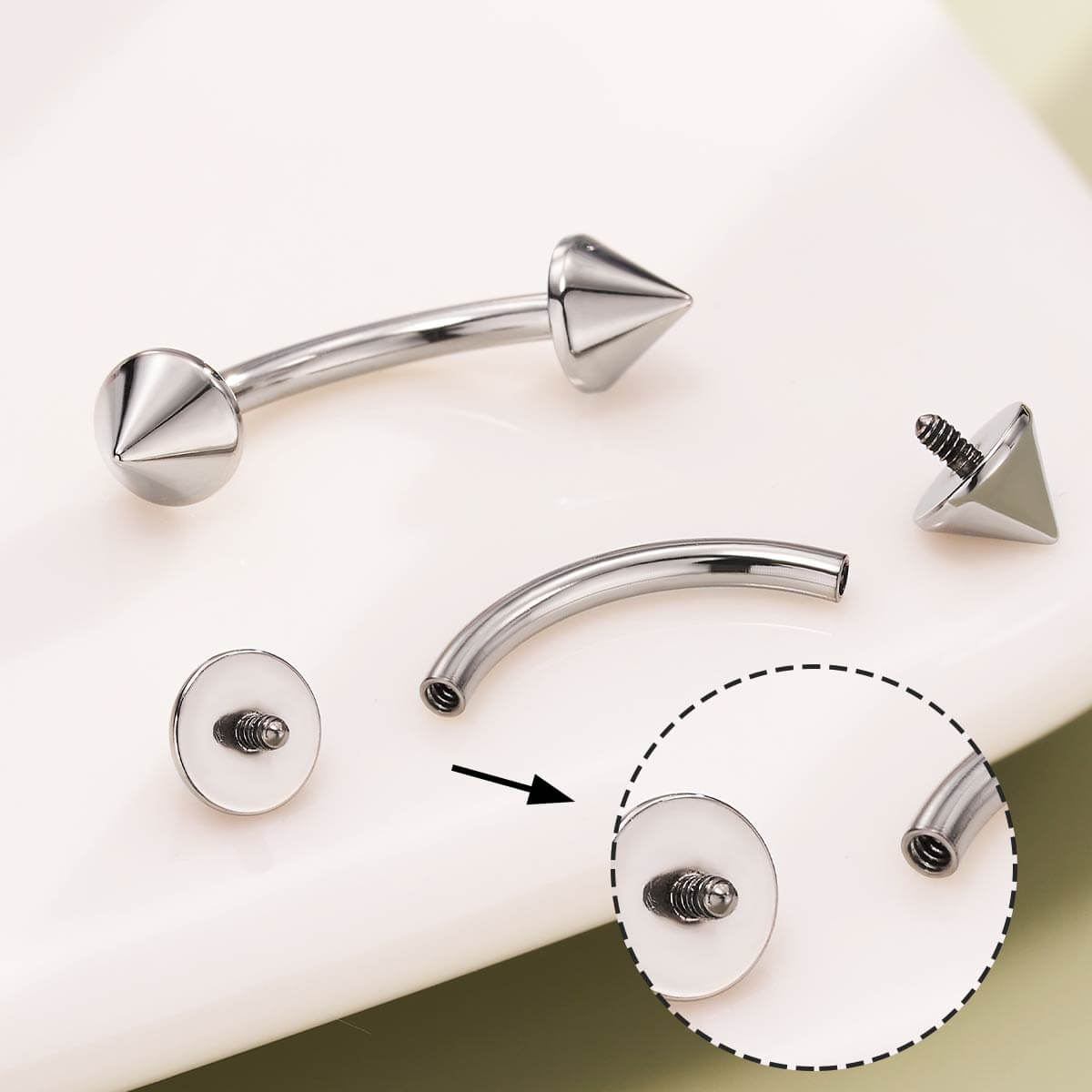 16G 2PCS Spike Internally Threaded Titanium Eyebrow Rings