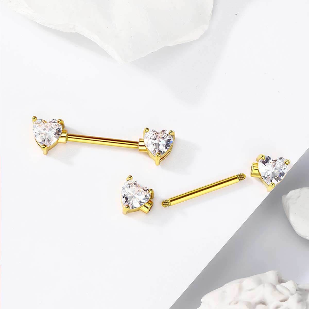 Bijoux de mamelon en titane 14G Heart Clear CZ