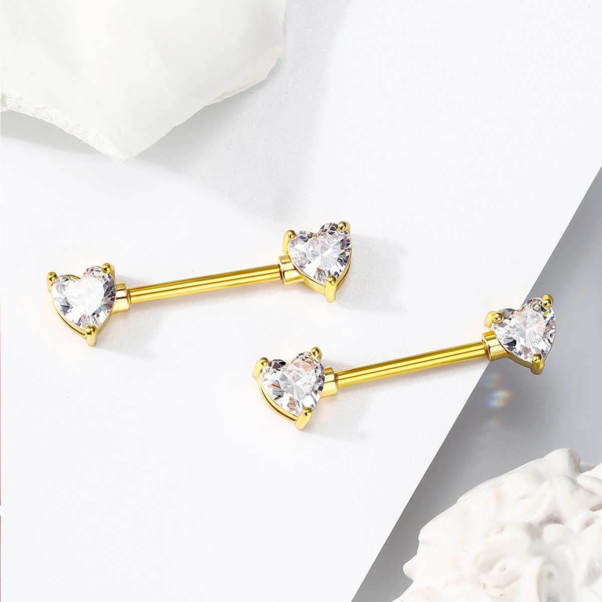 Bijoux de mamelon en titane 14G Heart Clear CZ