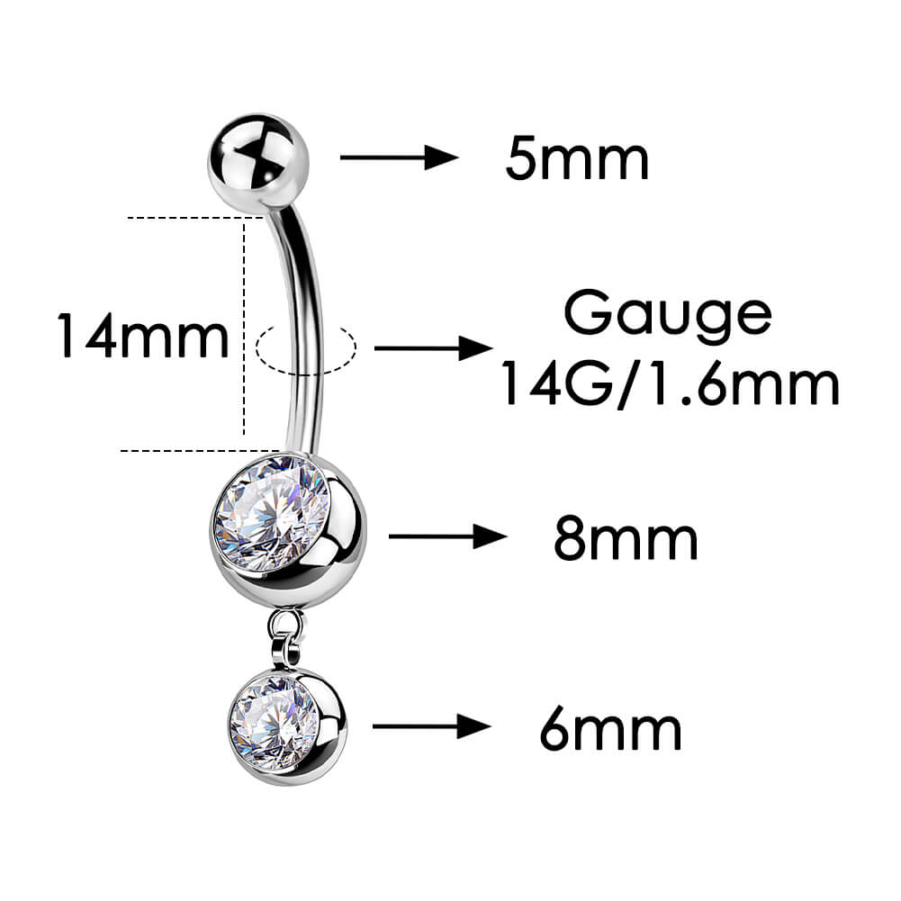 Round CZ Internally Threaded Titanium Belly Ring