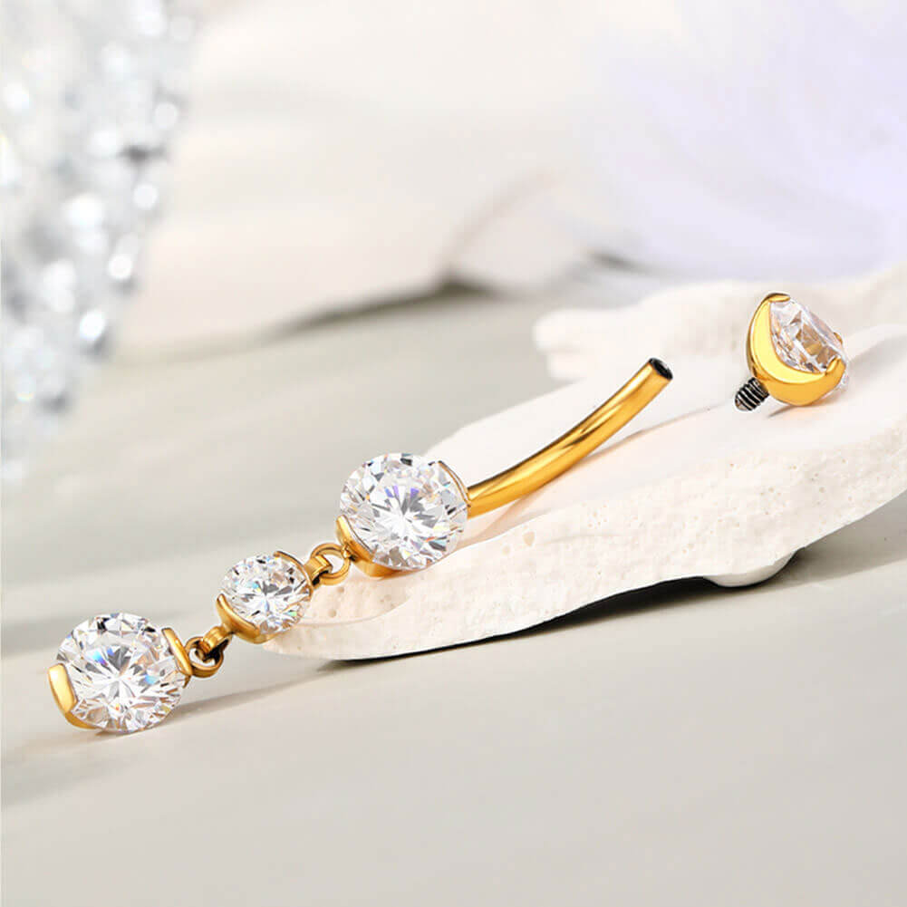 CZ Dangle Titanium Belly Ring