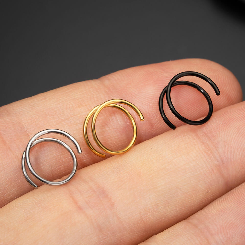 titanium double nose ring 