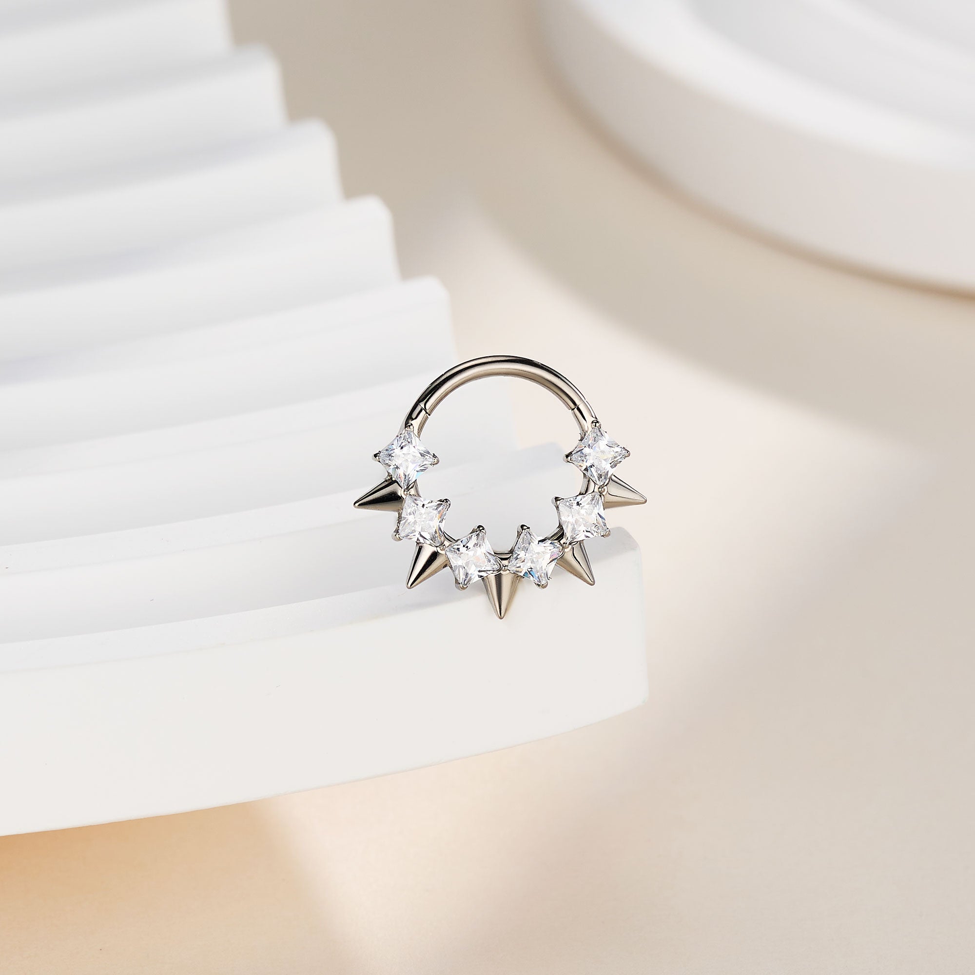 Spike CZ Cluster Titanium Septum Ring