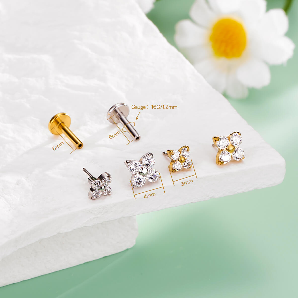 16g clover helix stud