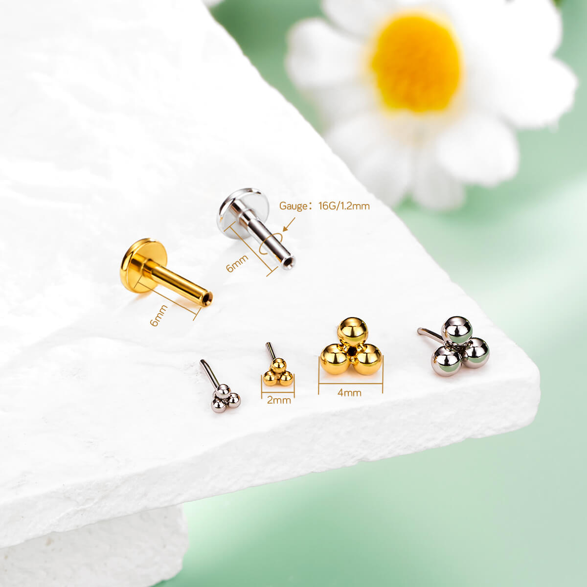 16g beads threadless labret stud