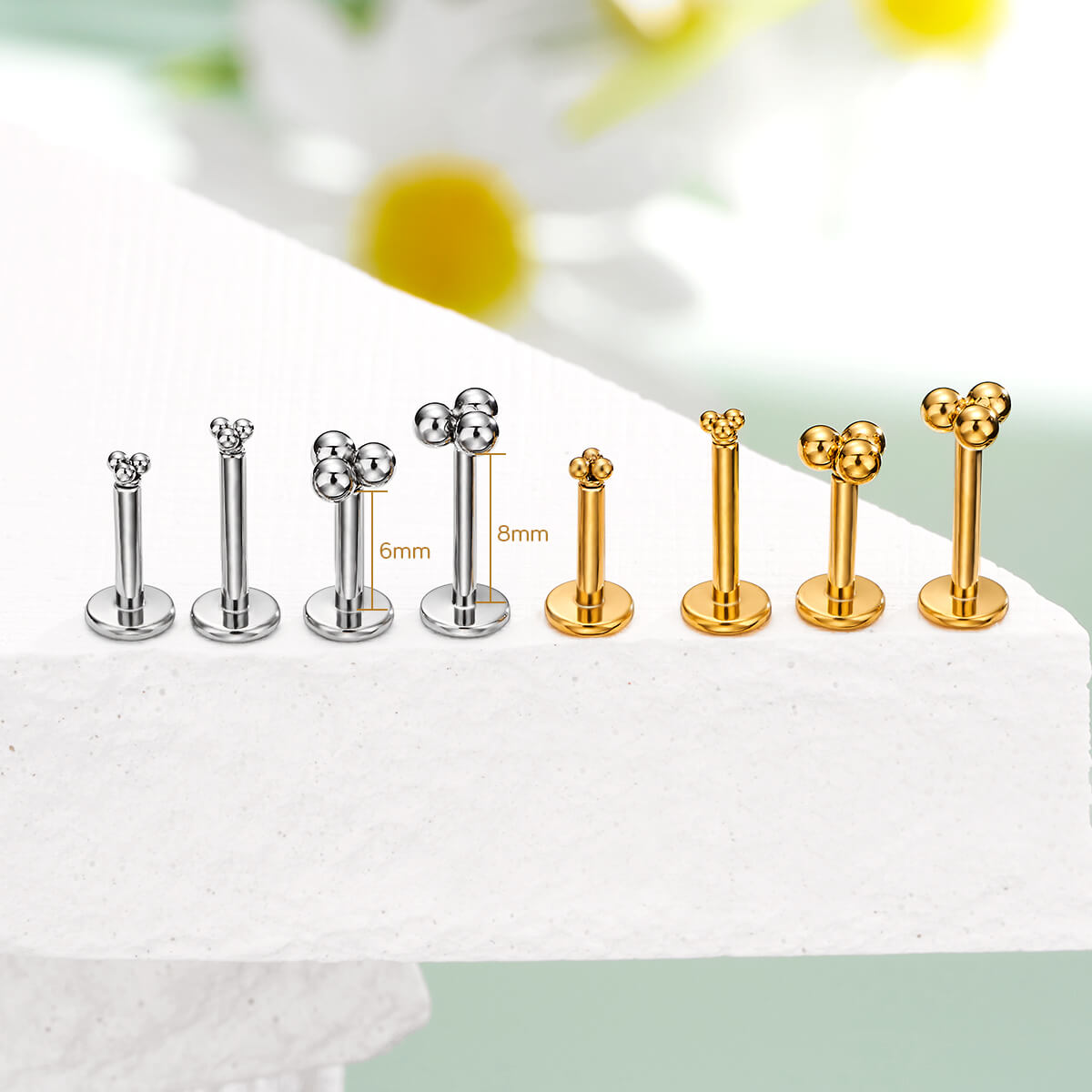 silver and gold beads labret stud