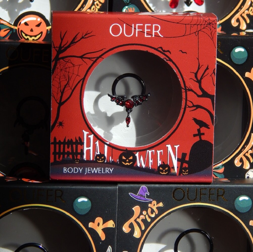 Red Gems Wings Dangle Style Septum Ring