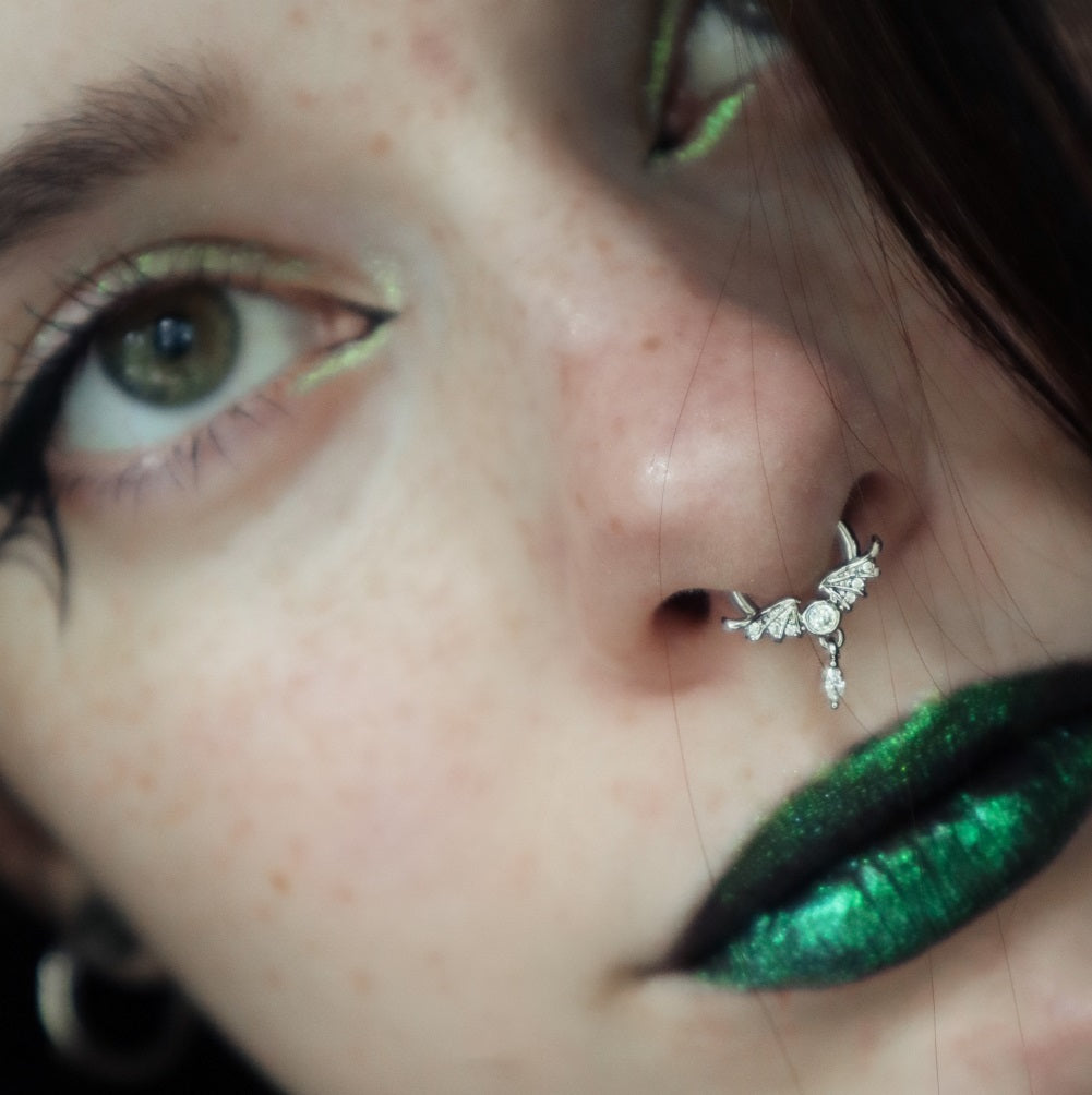 16G Red Gems Wings Dangle Style Septum Ring