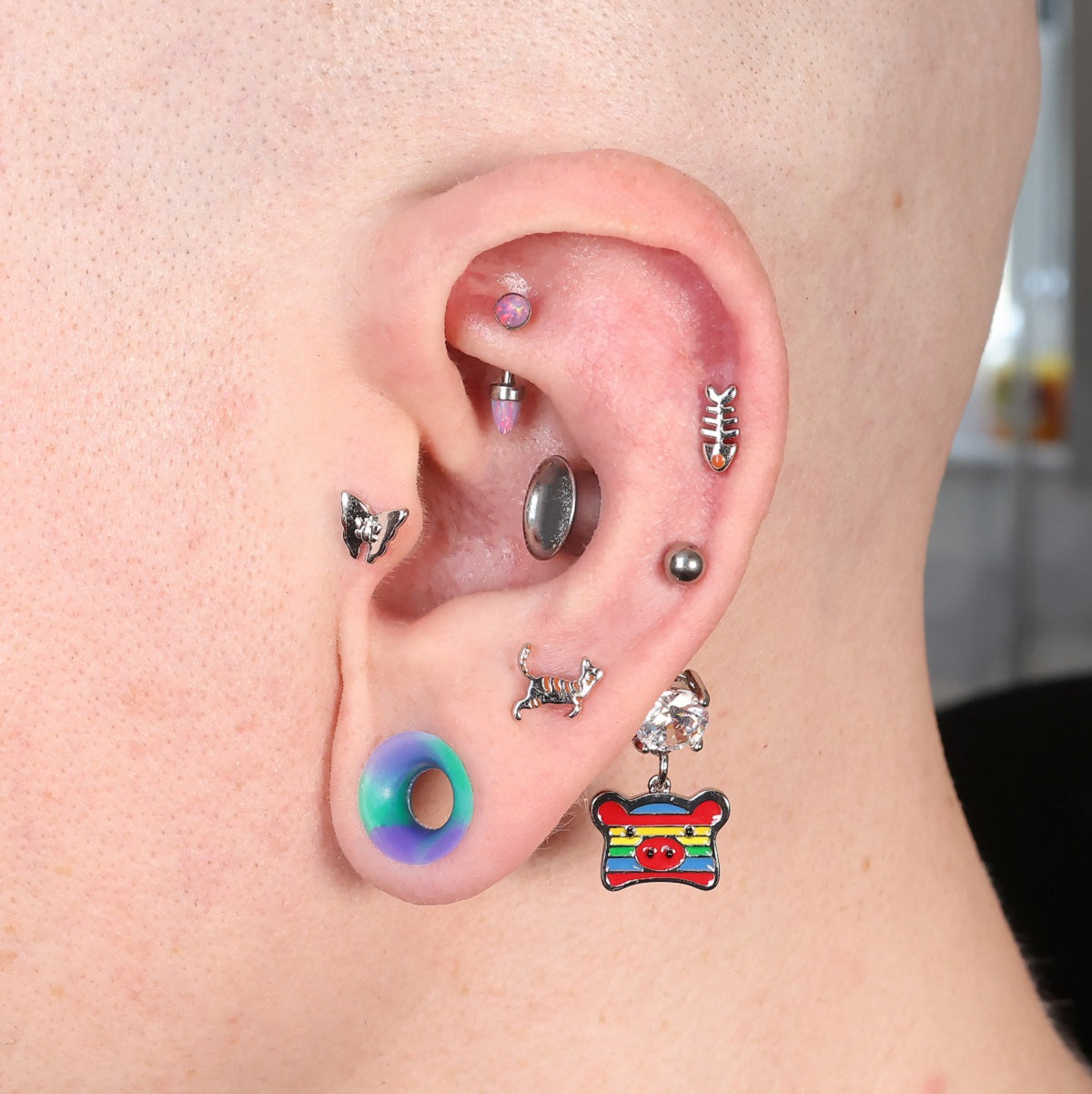 Juego de 3 pernos de cartílago de mariposa/flor con rosca interna/cz transparente