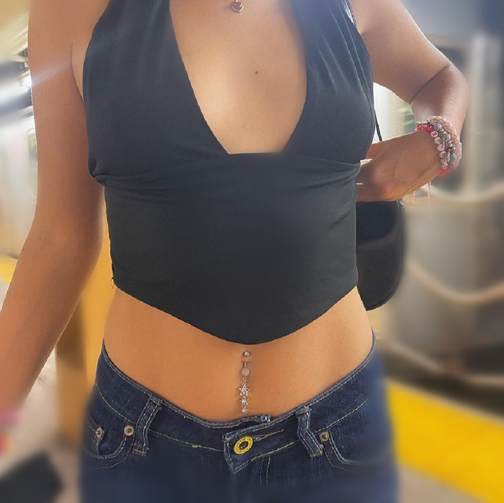 Triple Star CZ Dangle Belly Ring