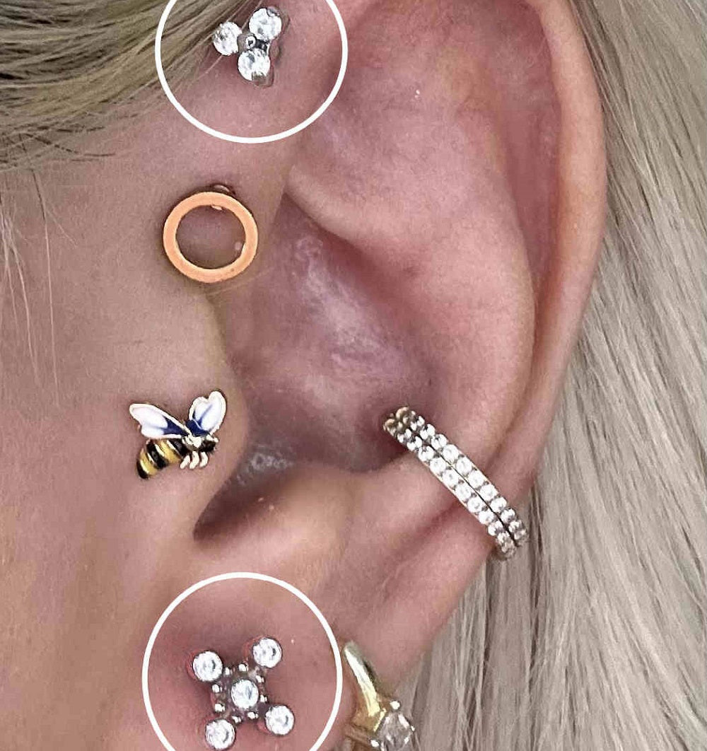 CZ Dot Titanium Cartilage Stud Set