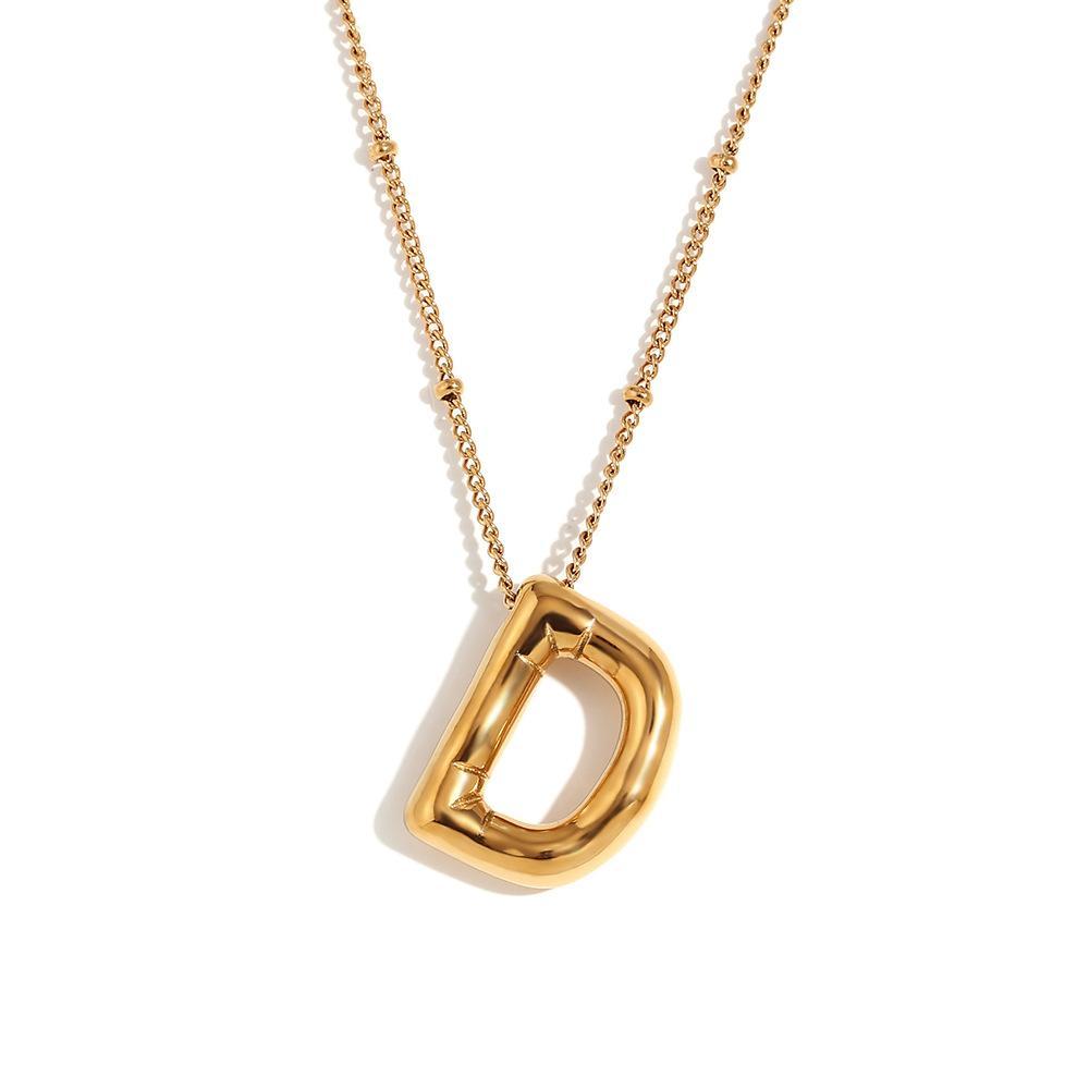 Bubble Chunky Initial Letter Pendant Necklace