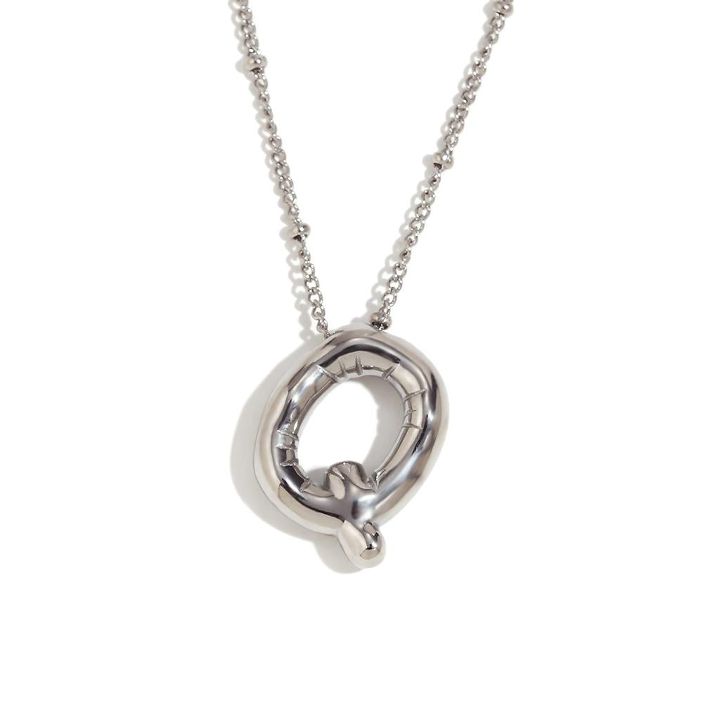 Bubble Chunky Initial Letter Pendant Necklace