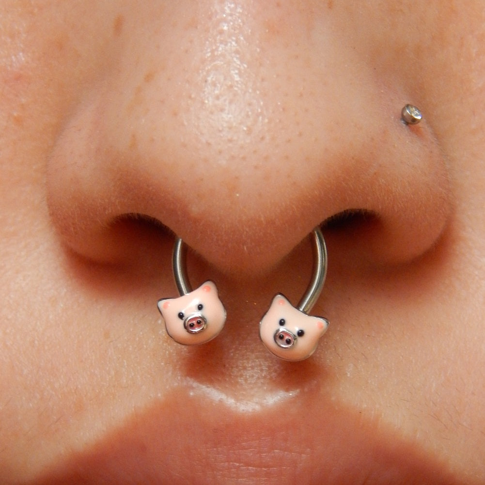 16G Pink Pig Horseshoe Septum Ring