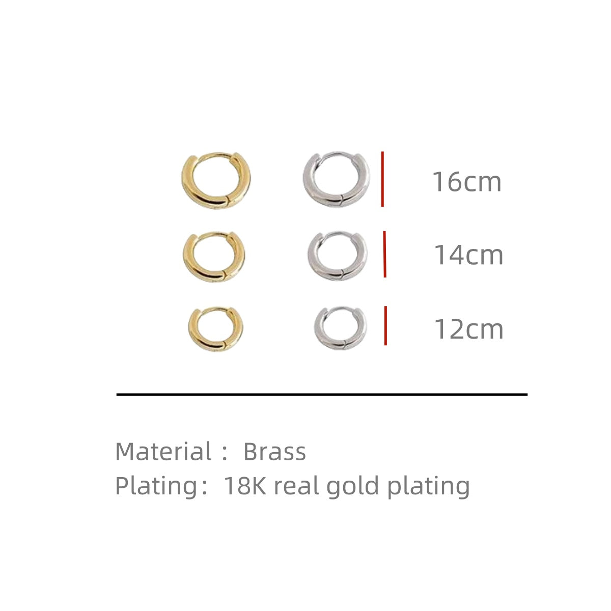 2PCS 18K Real Gold Plating Hinged Segment Hoop Earring