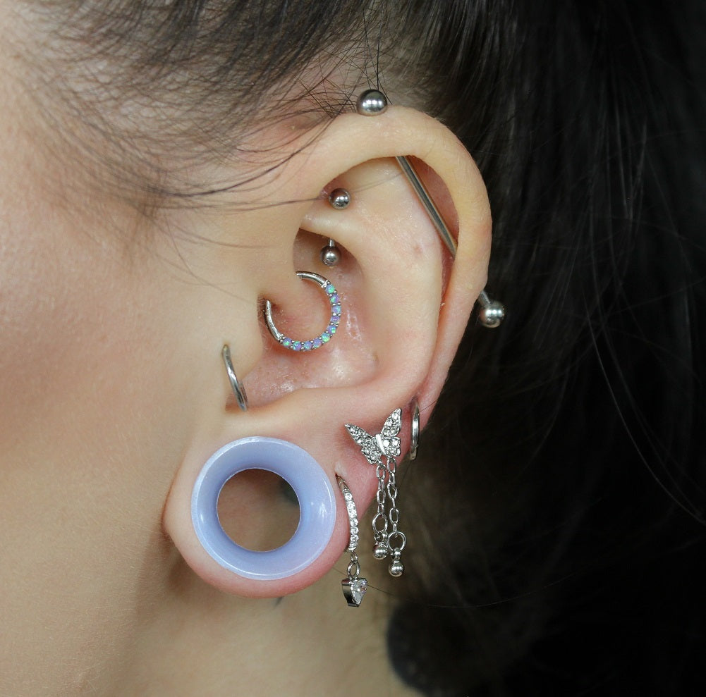 14K White Gold Purple Opal Segment Septum Ring