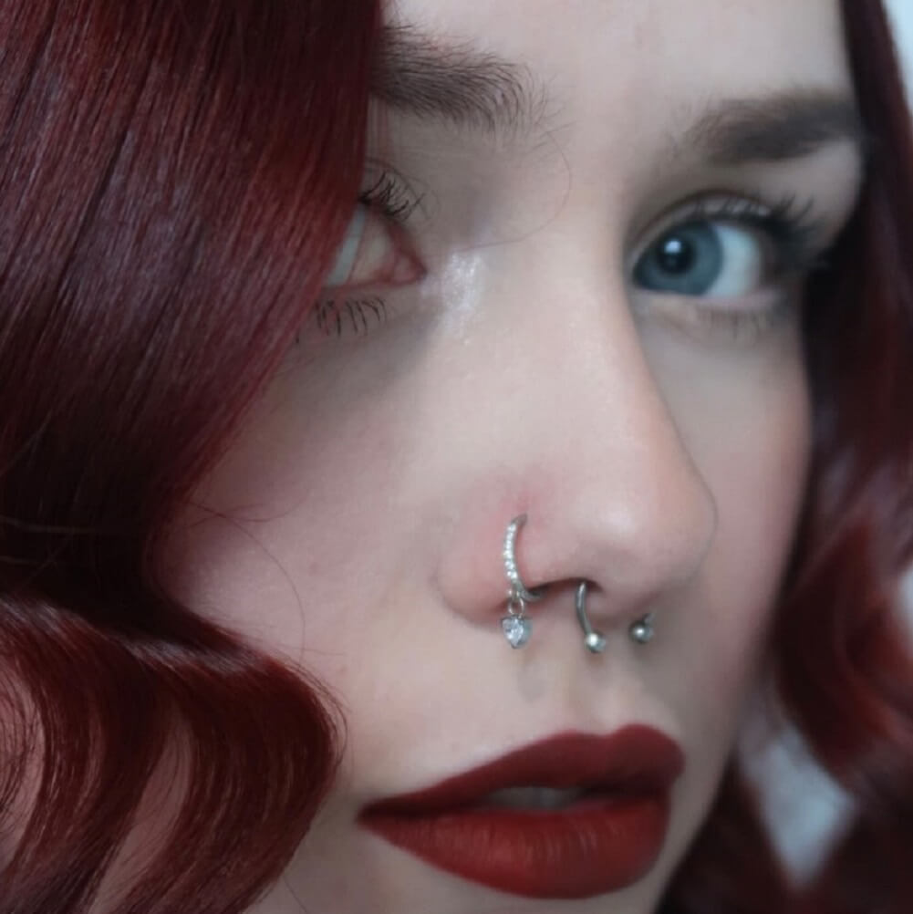 18G CZ Heart Dangle Nose Hoop