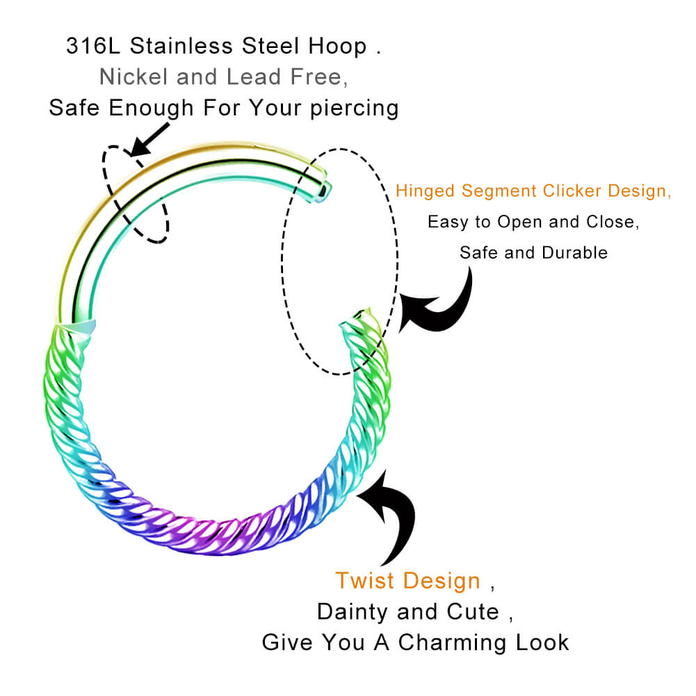 16G Five-Colors Waven Hinged Segment Conch Ring - OUFER BODY JEWELRY