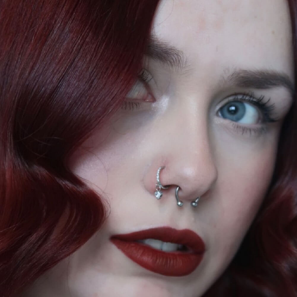 20G CZ Heart Dangle Nose Ring