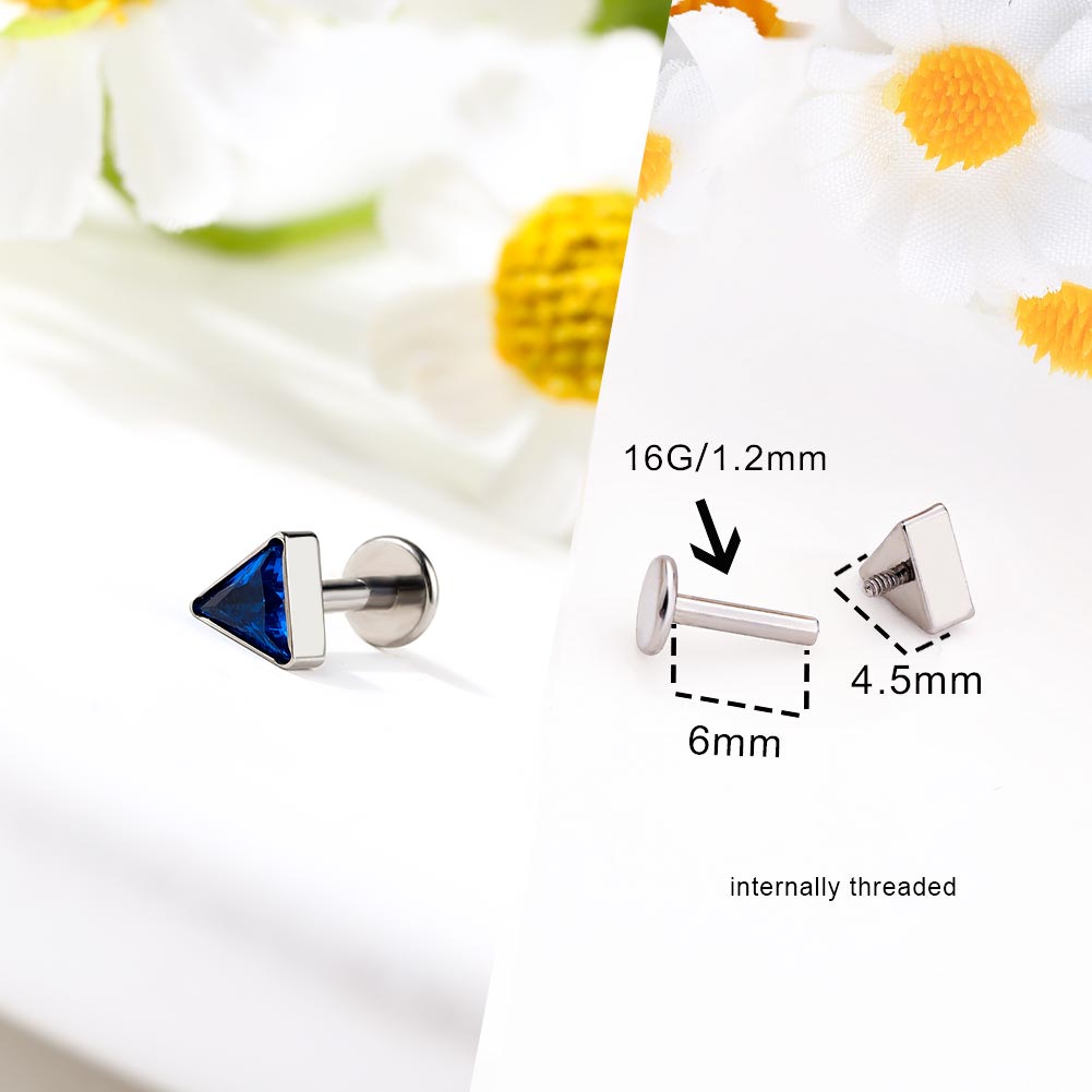 Triangle CZ Internally Threaded Titanium Cartilage Stud