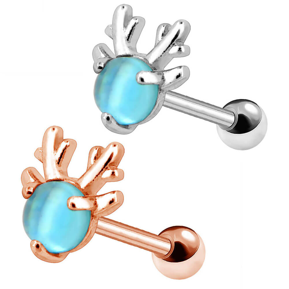 16G Reindeer Rose Gold Helix and Upper Lobe Stud Earring - OUFER BODY JEWELRY