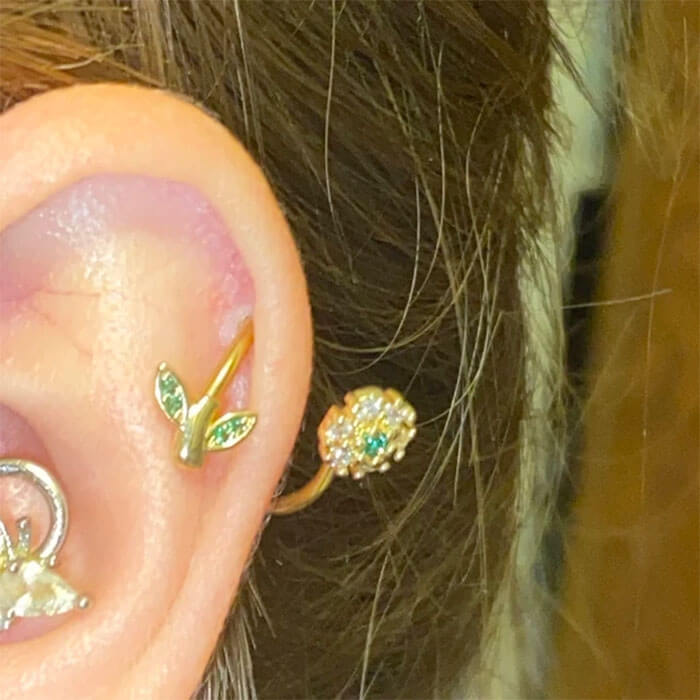 CZ Flower and Leaf Helix Earring