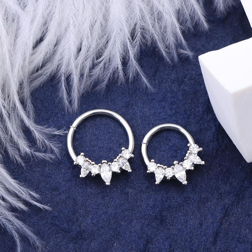 16G ovale et rond CZ Septum et Daith Hoop Ring