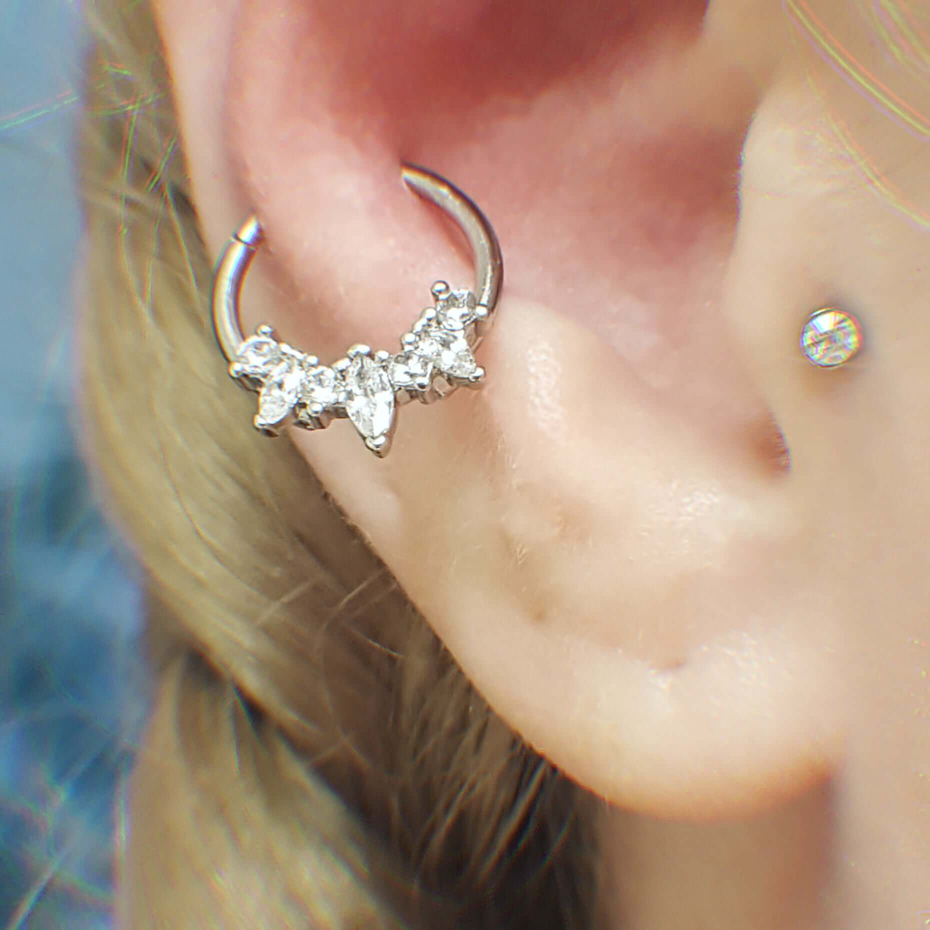 Oval and Round CZ Segment Septum Ring