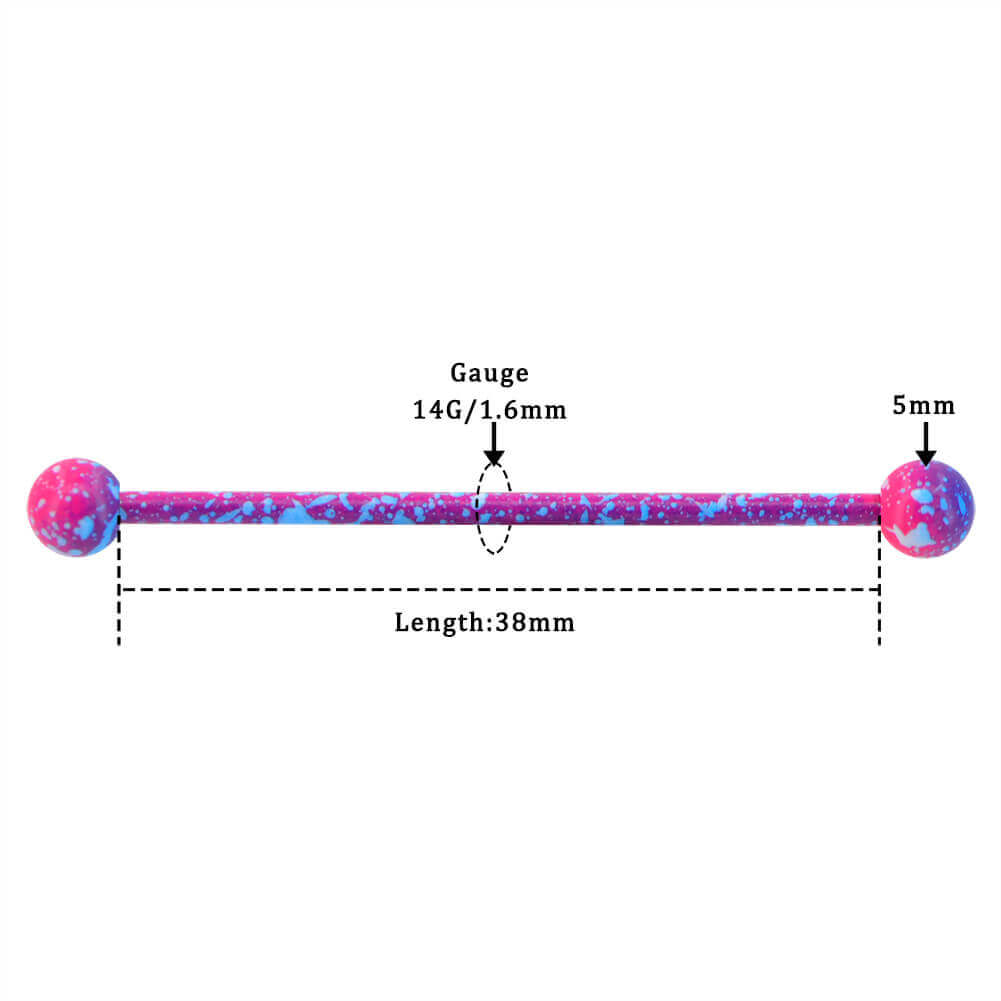 5PCS 14G Pink Purple Splatter Industrial Barbell Pack - OUFER BODY JEWELRY