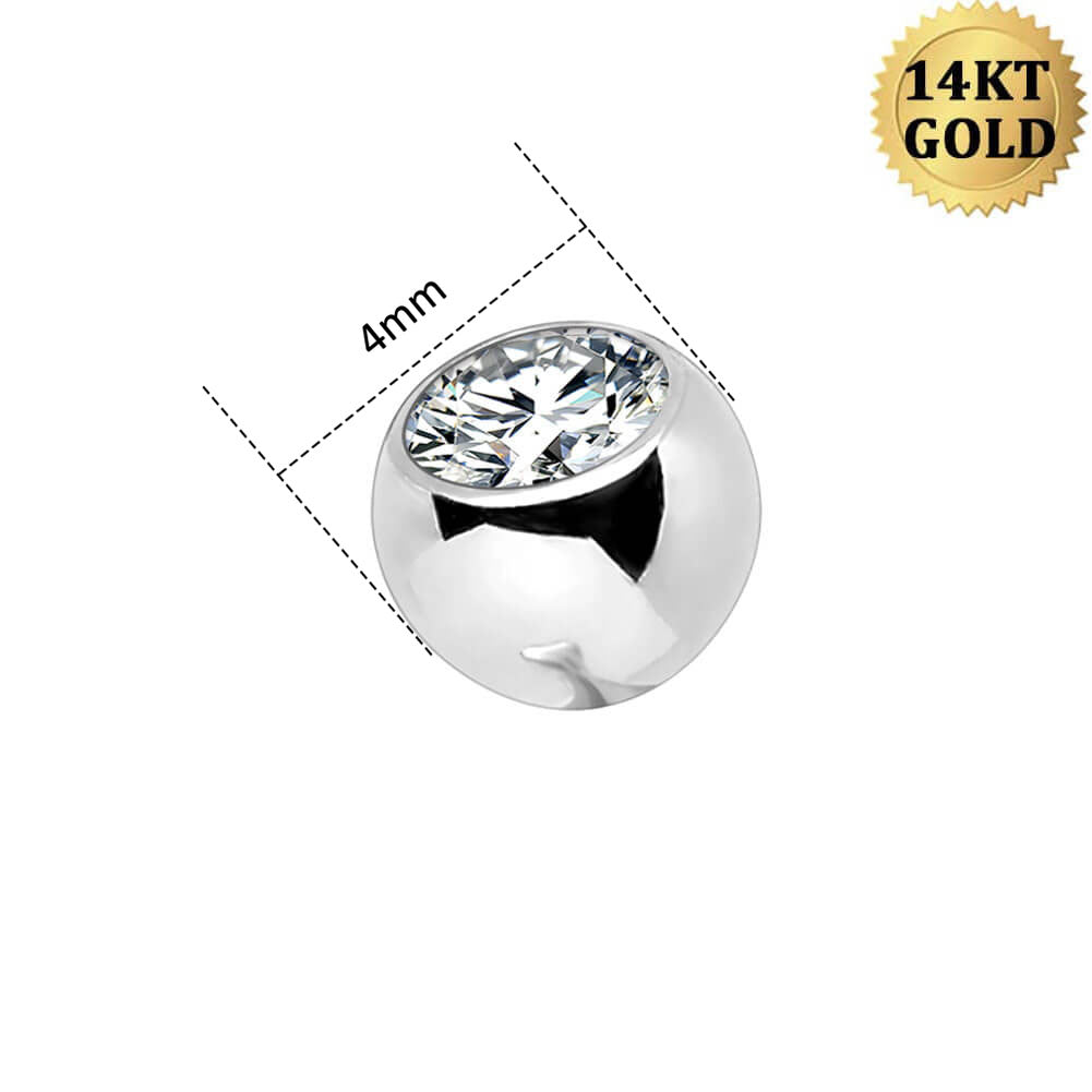 14K White Gold CZ Ball 14G Belly Rings 14G CZ Ball