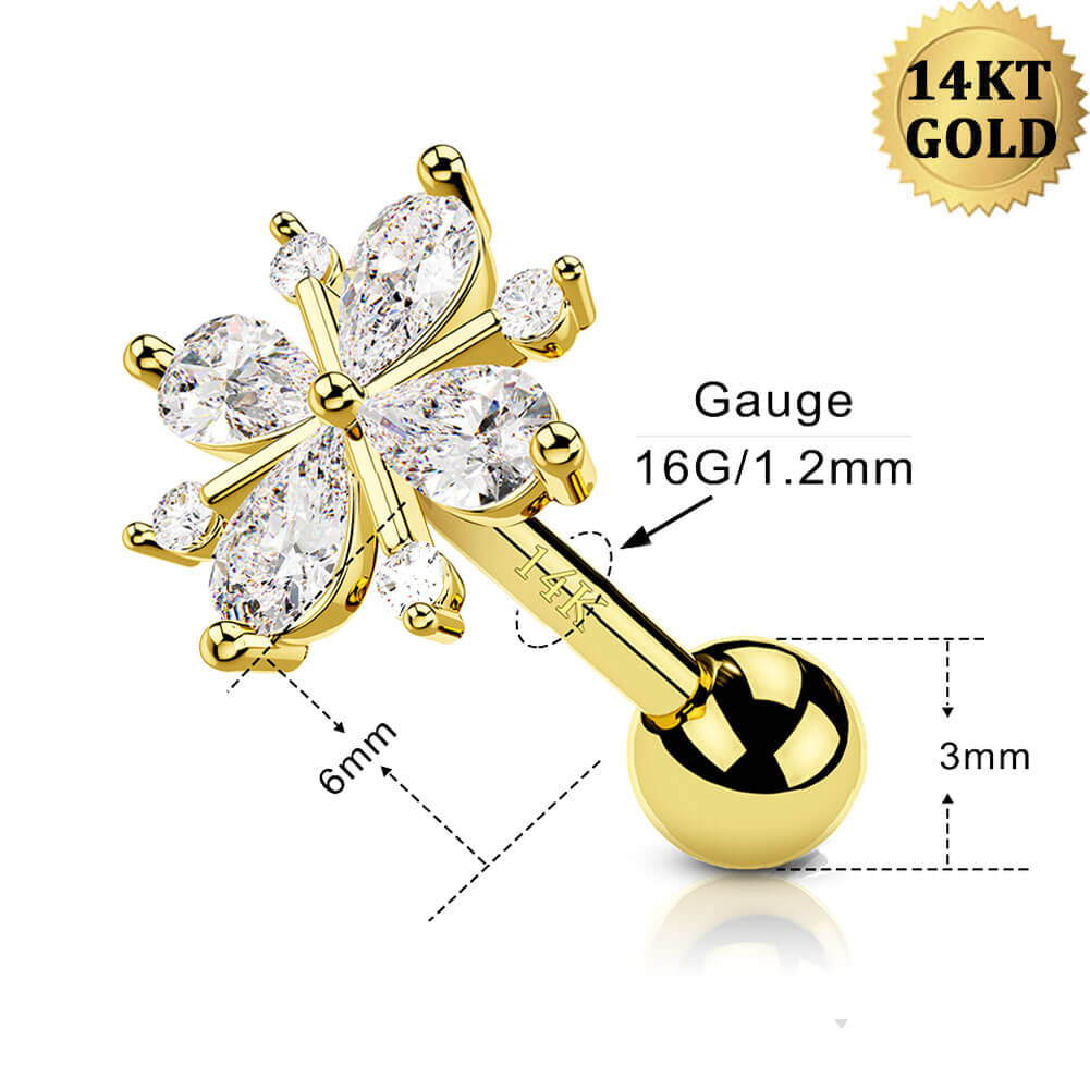 14K Gold CZ Tragus Flower Cartilage Earring