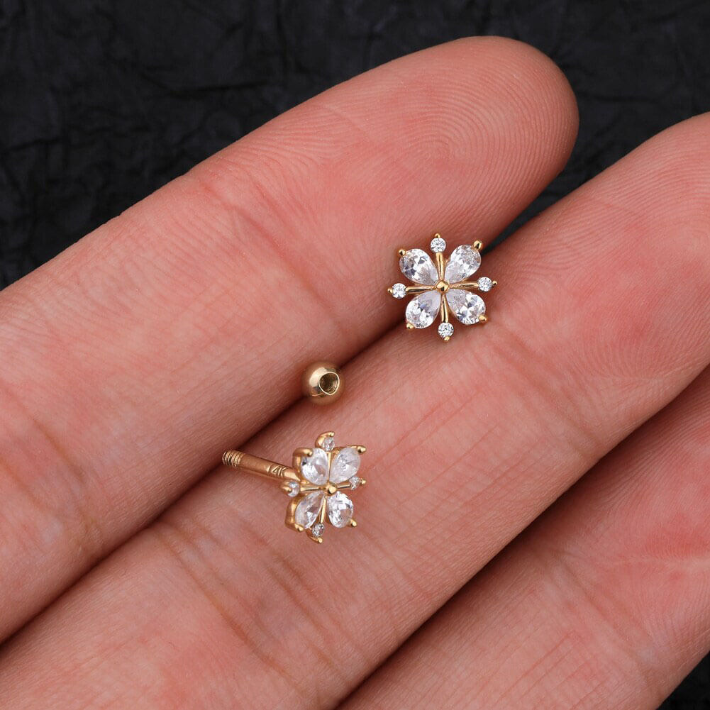 14K Gold CZ Tragus Flower Cartilage Earring
