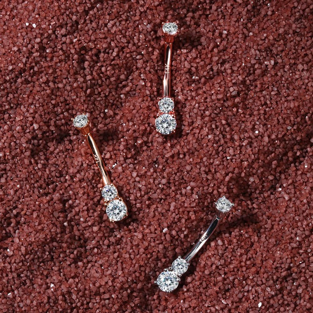 14K Gold Three Round CZ Belly Ring