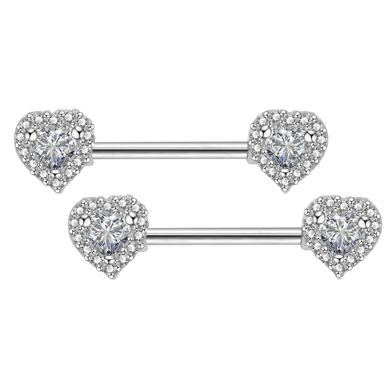 2Pcs 14G 316L Stainless Steel CZ Heart Nipple Ring - OUFER BODY JEWELRY