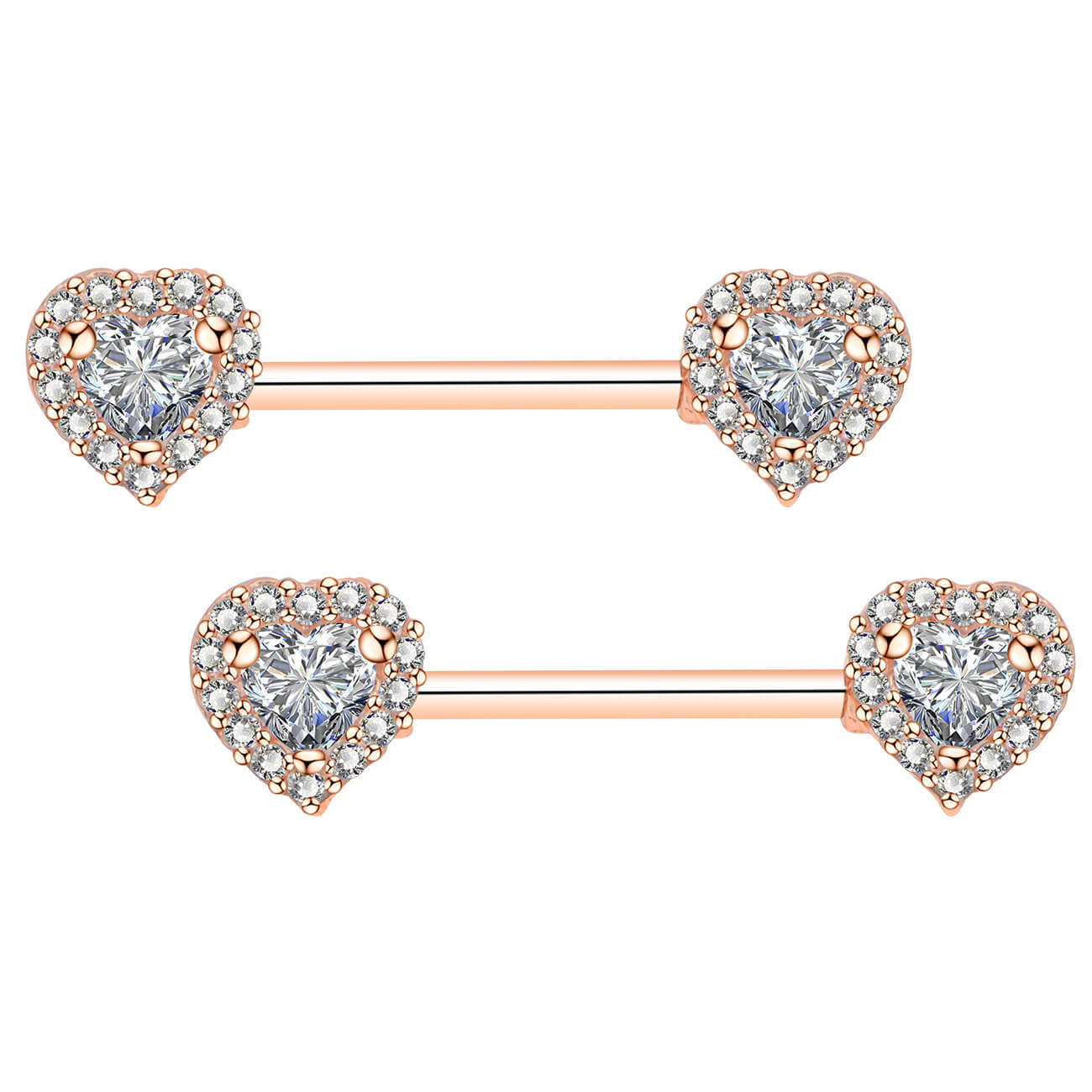 2Pcs 14G 316L Stainless Steel CZ Heart Nipple Ring - OUFER BODY JEWELRY