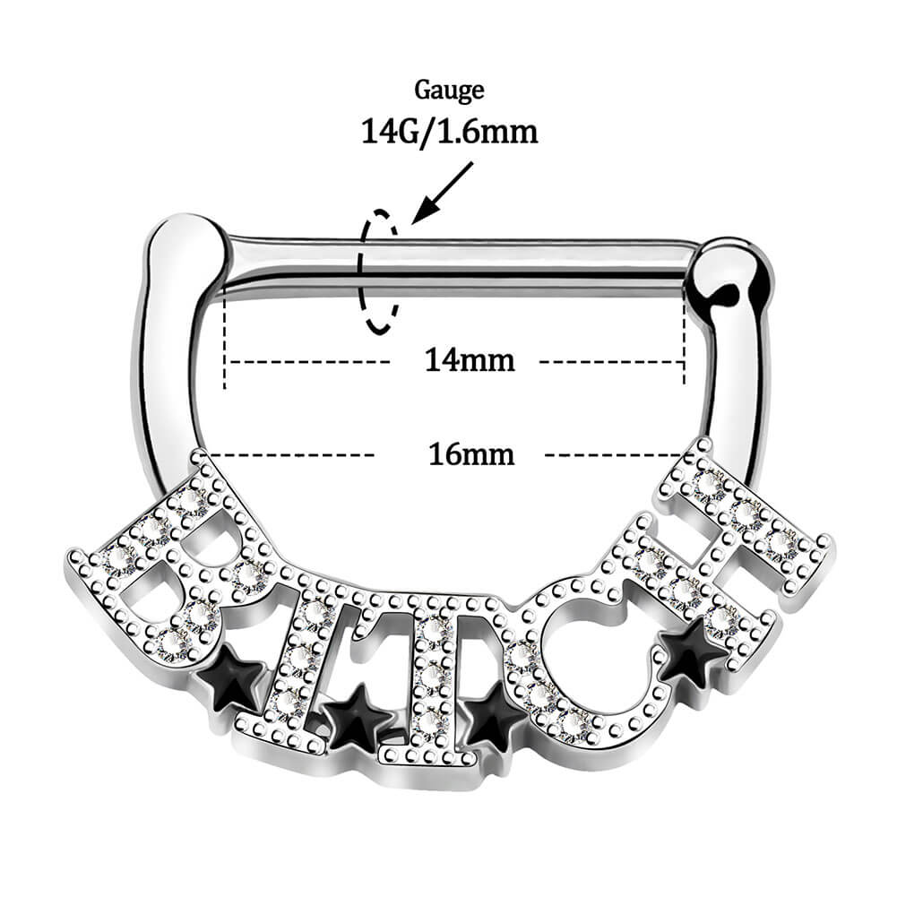 14G 2PCS Clear CZ Lettre Nipple Rings Nipple Clickers Ring