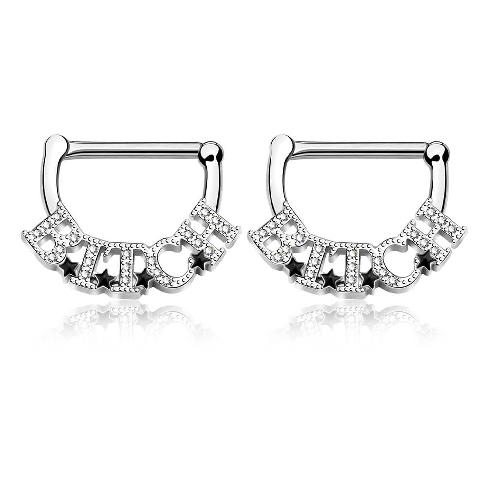 14G 2PCS klare CZ-Buchstaben Nippel ringe Nippel Clicker Ring