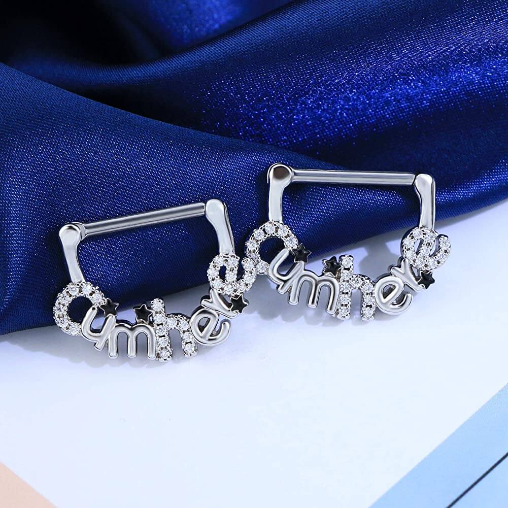 14G 2PCS Clear CZ Lettre Nipple Rings Nipple Clickers Ring