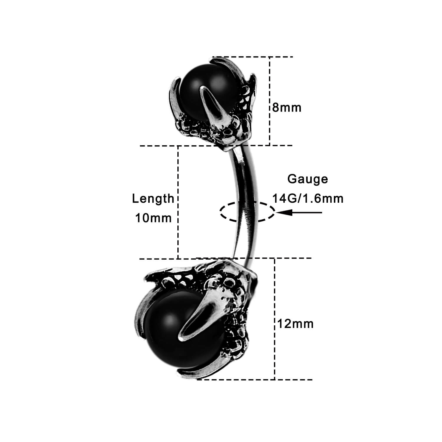 14G Three Dragon Claw Hand with Gem Ball Belly Ring - OUFER BODY JEWELRY