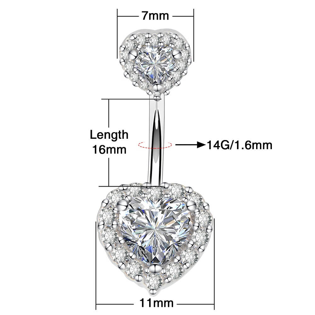 16mm heart belly ring