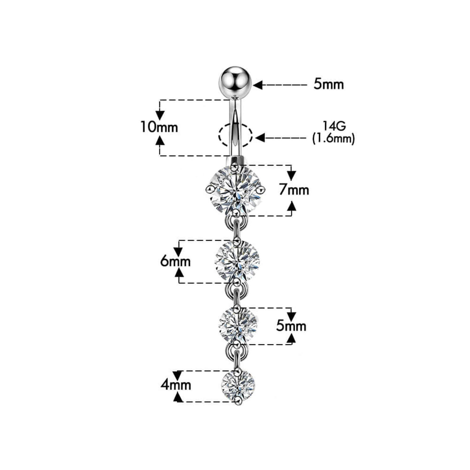 Triple CZ Dangle Belly Ring