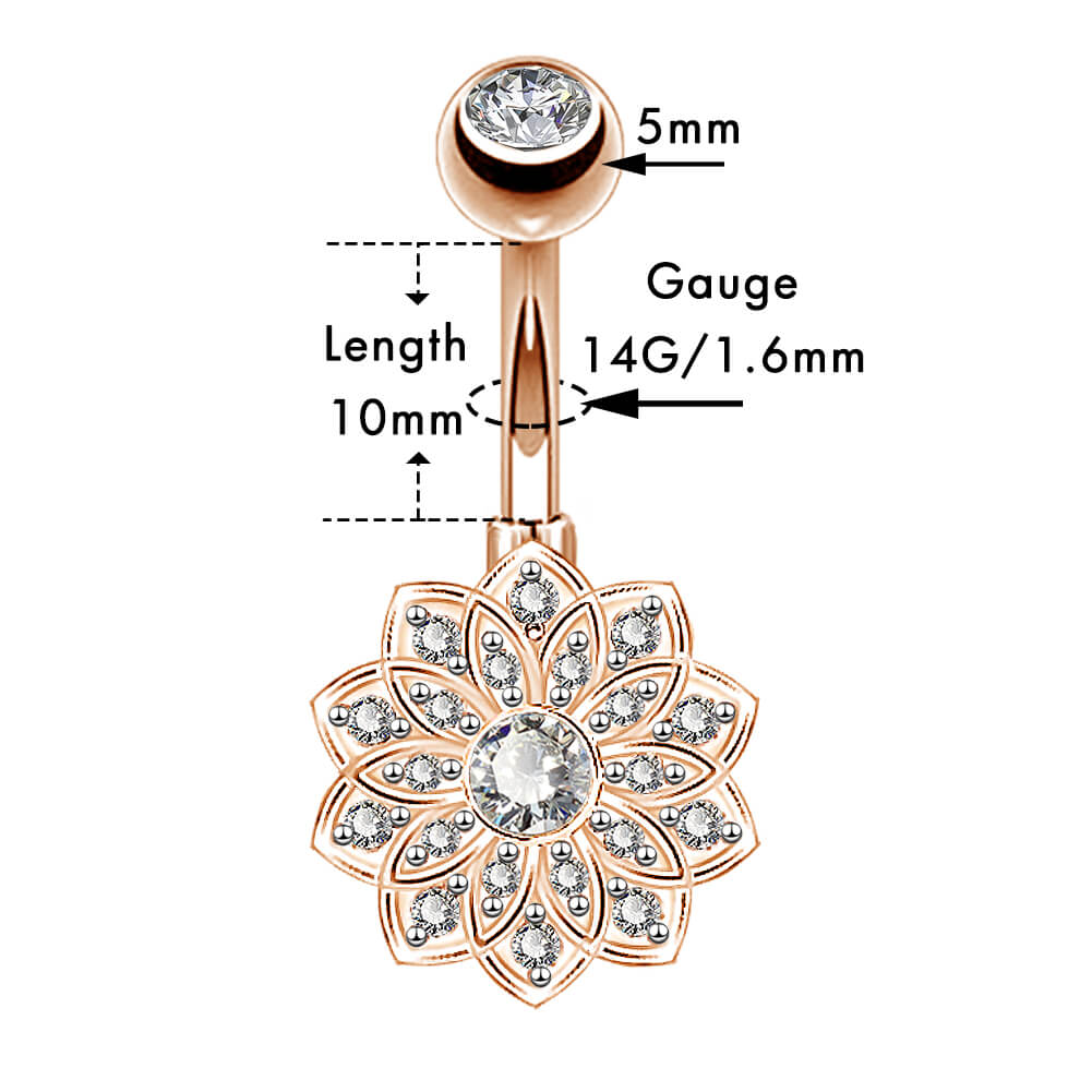 14G Rose Gold Stainless Steel Clear CZ Belly Button Rings Set 2 - OUFER BODY JEWELRY