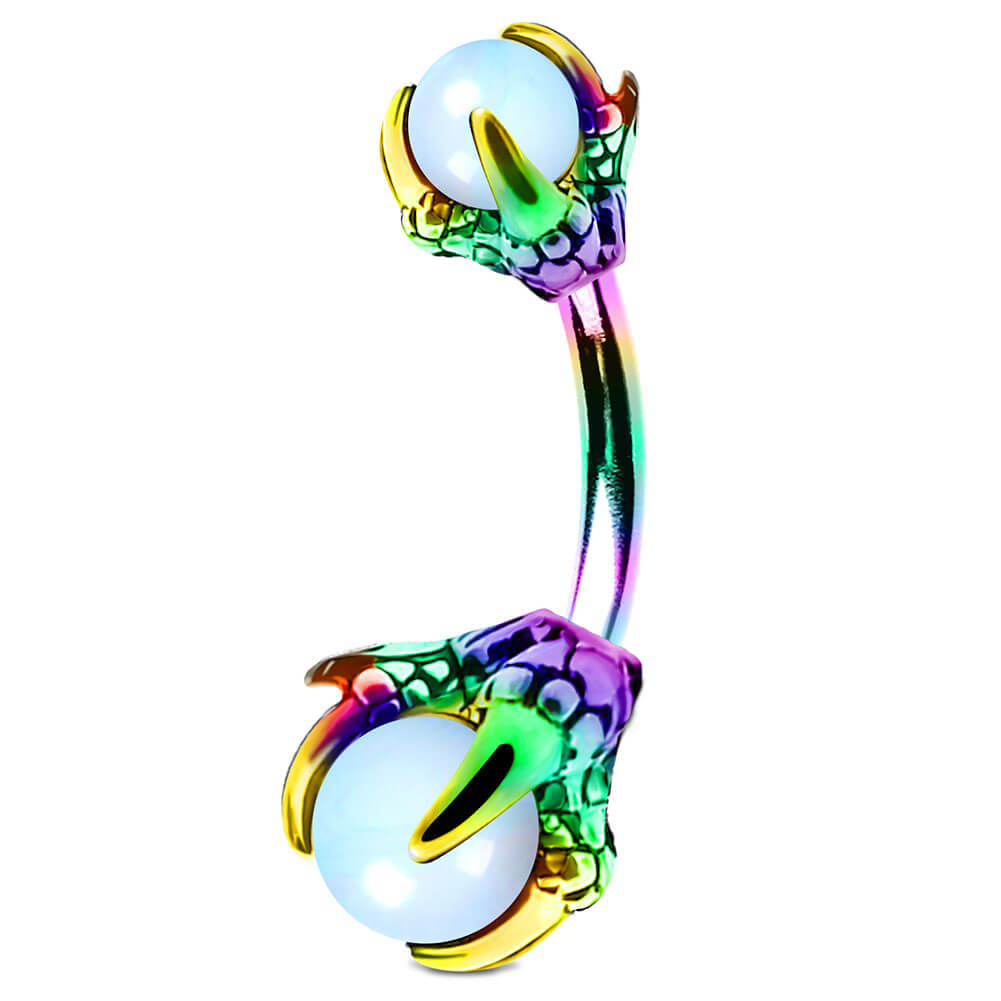 14G Three Dragon Claw Hand with Gem Ball Belly Ring - OUFER BODY JEWELRY