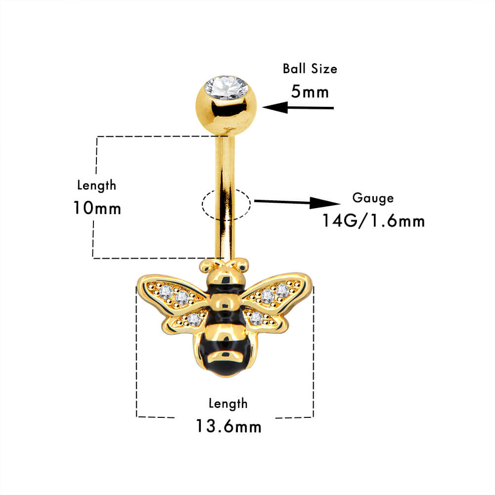 14G Golden Bee Belly Button Ring Stainless Steel Body Jewelry - OUFER BODY JEWELRY